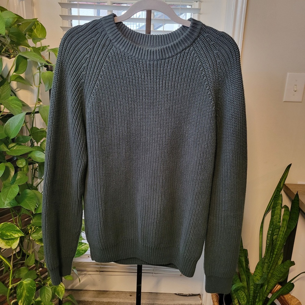 Quince Organic Cotton Fisherman Crew Sweater Dark Spruce Green Medium